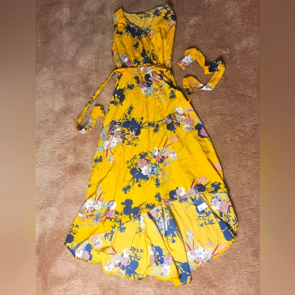 West Kei High-Lo Yellow Floral Dress